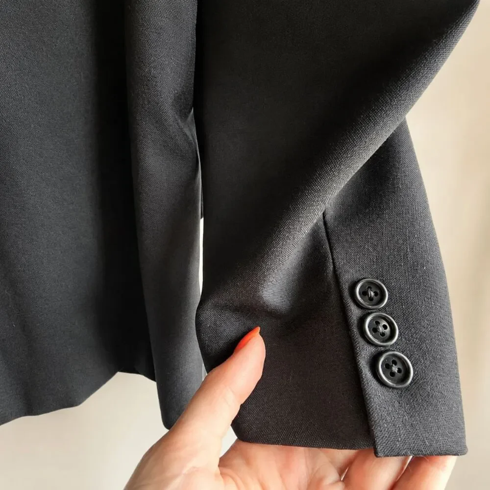 Alexandre London Savile Row Blazer Jacket 46R Black Pure New Wool 2 Button